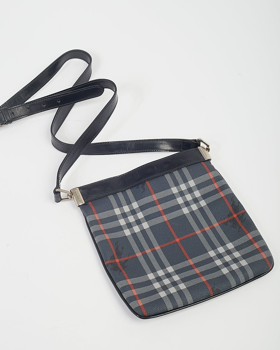 Burberry Navy Coated Canvas  Nova Check Crossbody Bag