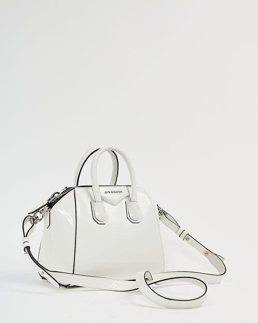 Givenchy White Patent Crinkled Leather Mini Antigona Bag