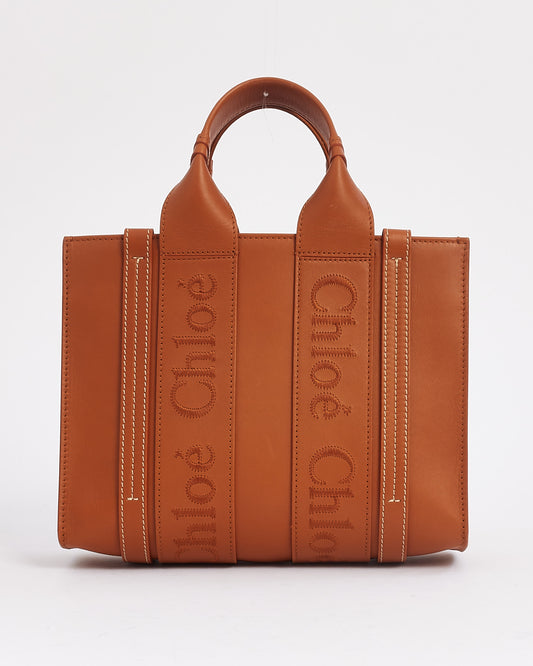 Chloé Tan Leather Small Woody Tote Bag with Strap