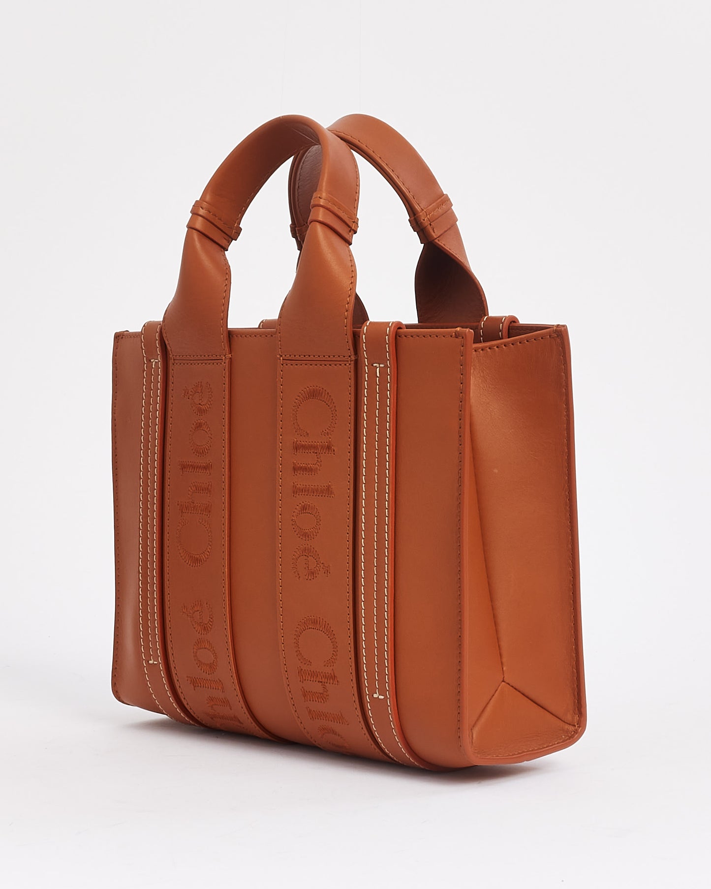 Chloé Tan Leather Small Woody Tote Bag with Strap