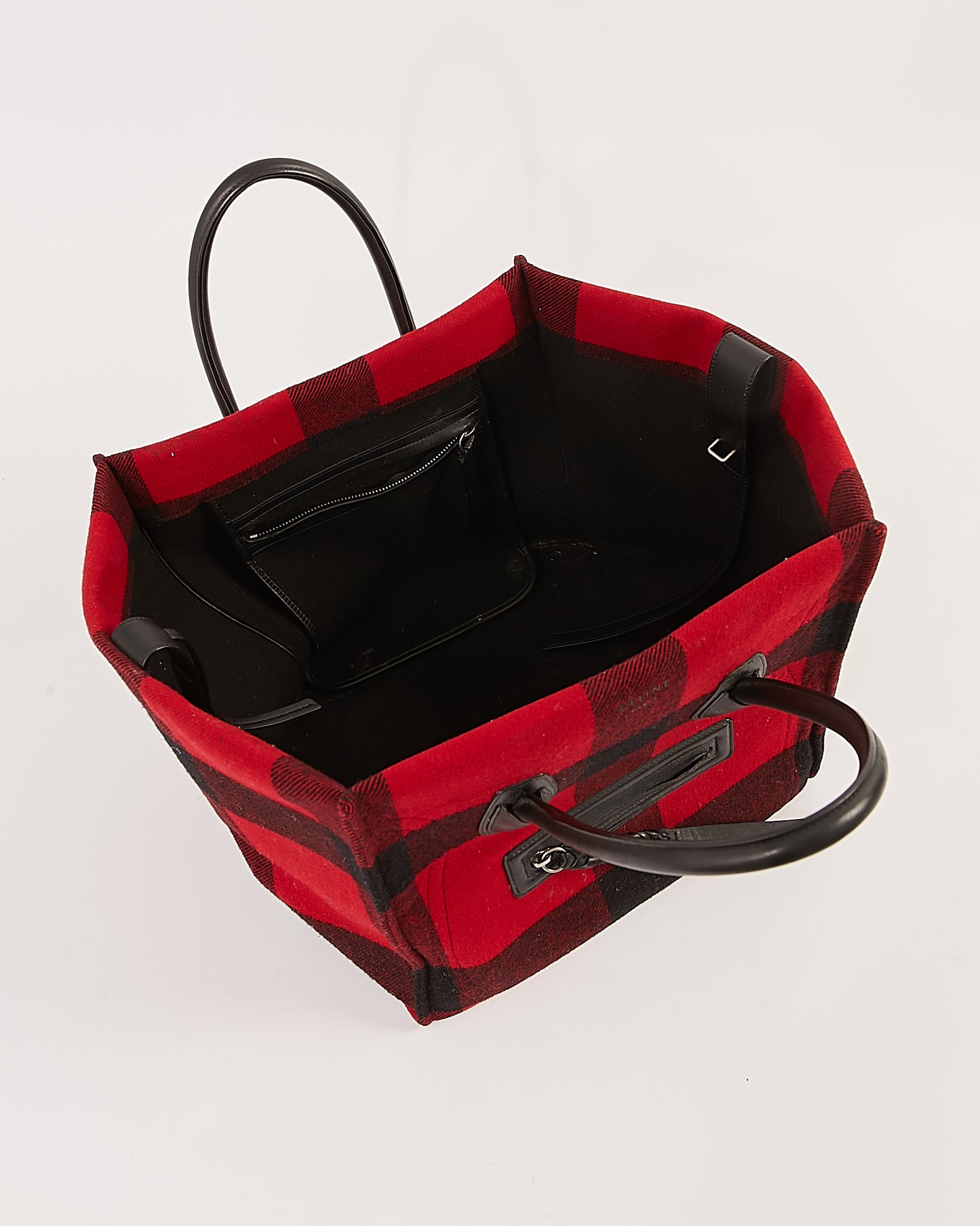 Celine Black/Red Checkered Felt Medium Luggage Phantom Tote Bag