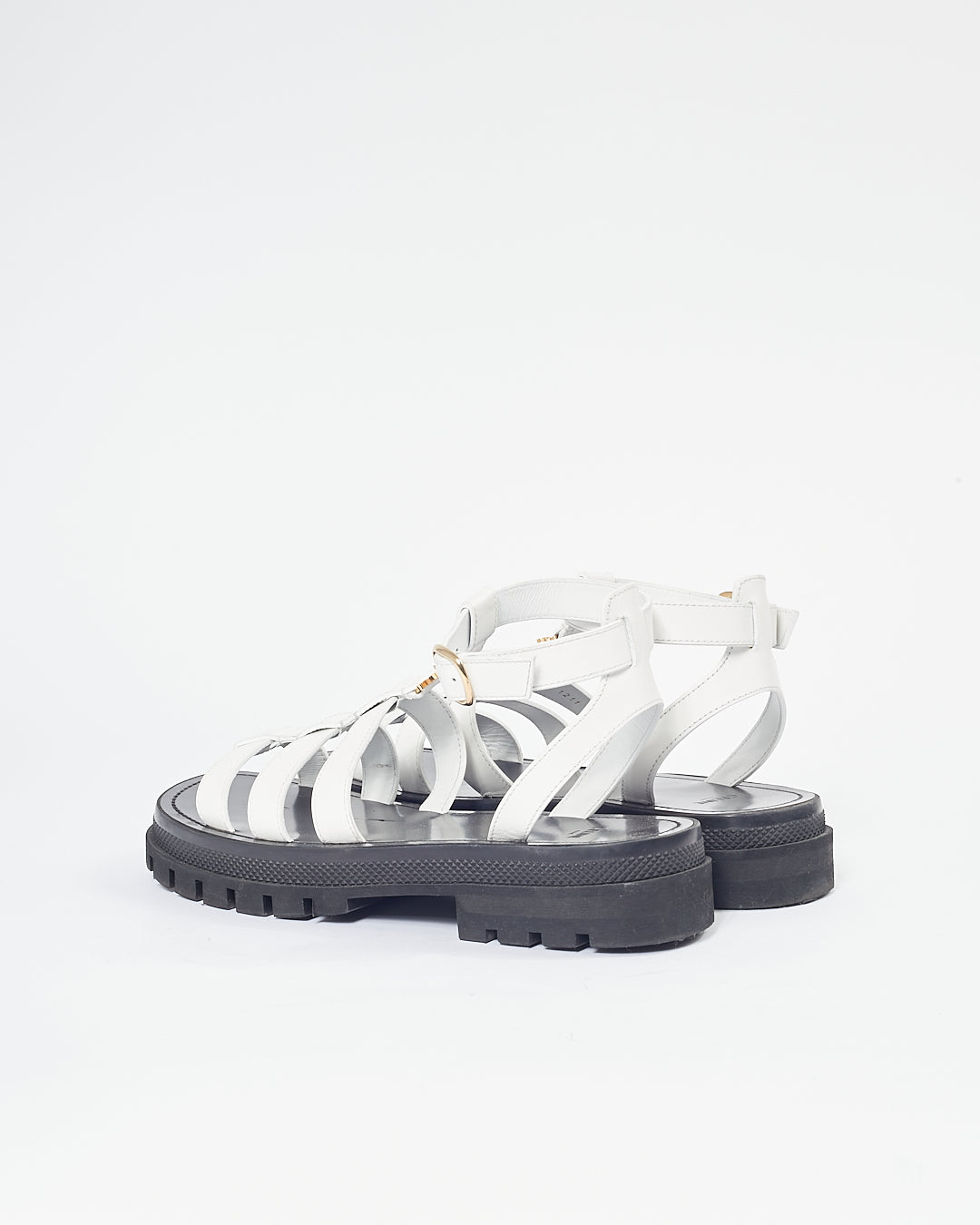 Celine White Leather Clea Triomphe Gladiator Chunky Sandals - 40
