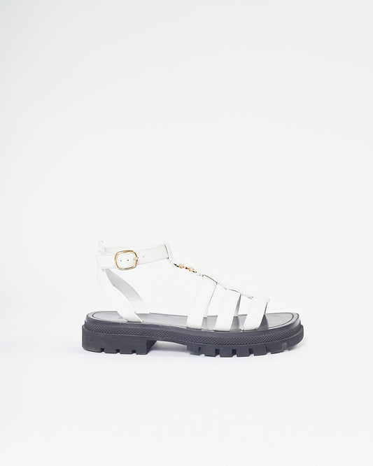 Celine White Leather Clea Triomphe Gladiator Chunky Sandals - 40