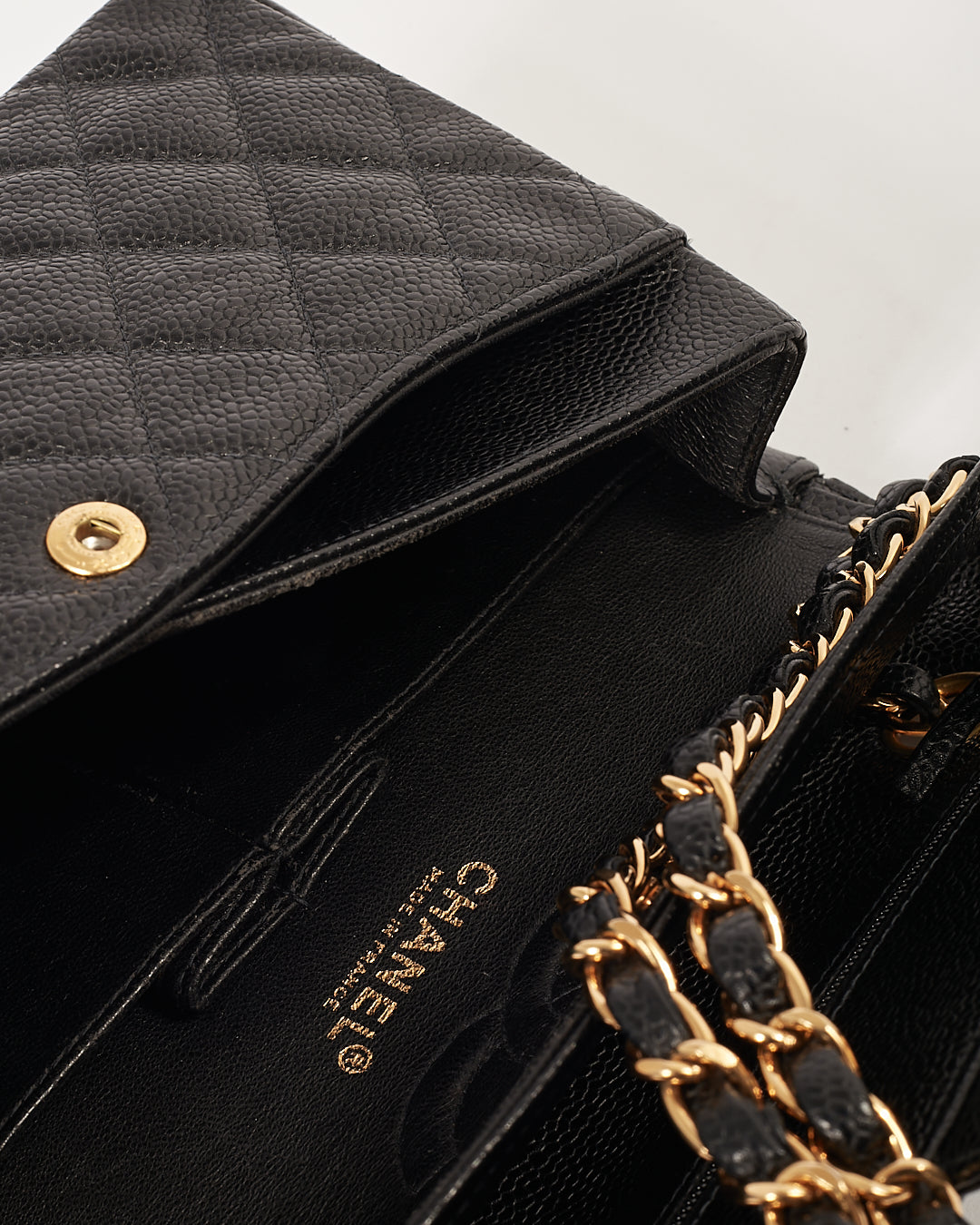 Chanel Black Caviar Quilted 24K Gold Plated Small Classic Double Flap Bag