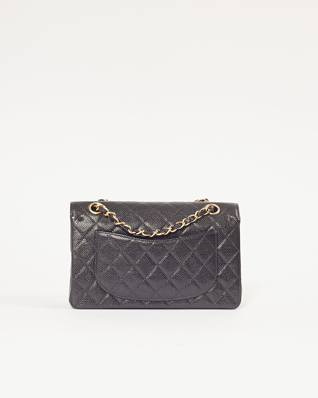 Chanel Black Caviar Quilted 24K Gold Plated Small Classic Double Flap Bag