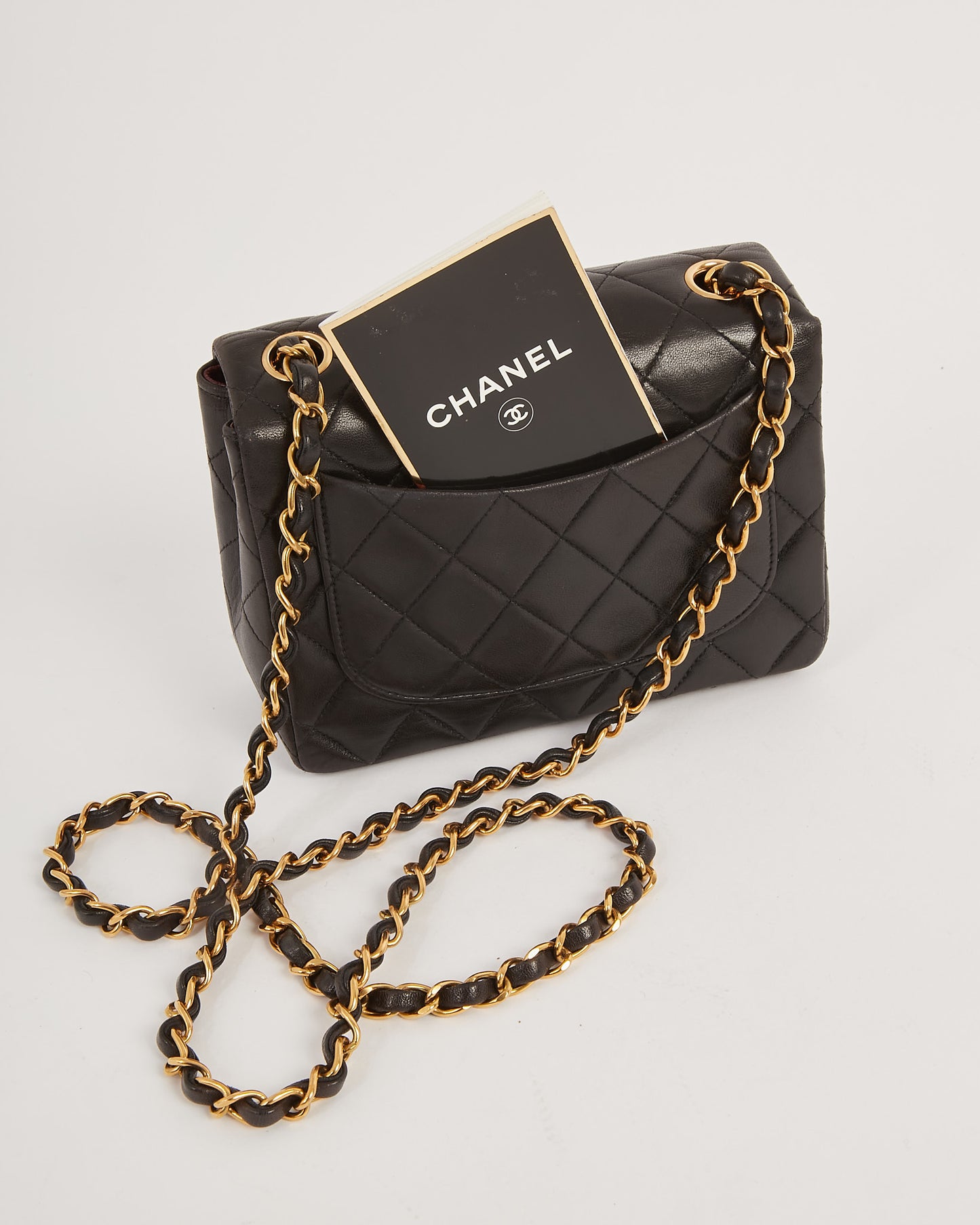Chanel Black Lambskin Quilted 24K Gold Square Flap Bag