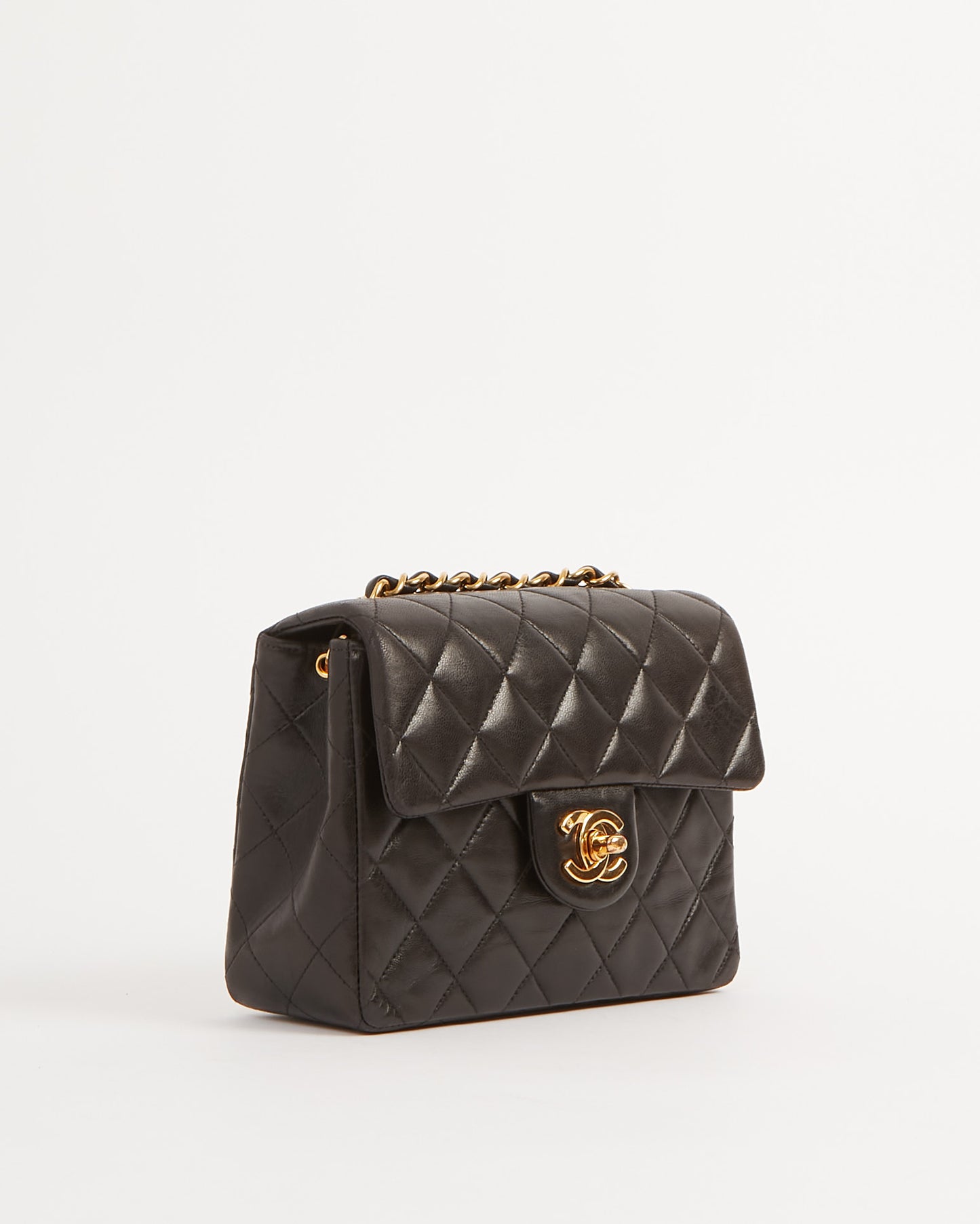 Chanel Black Lambskin Quilted 24K Gold Square Flap Bag