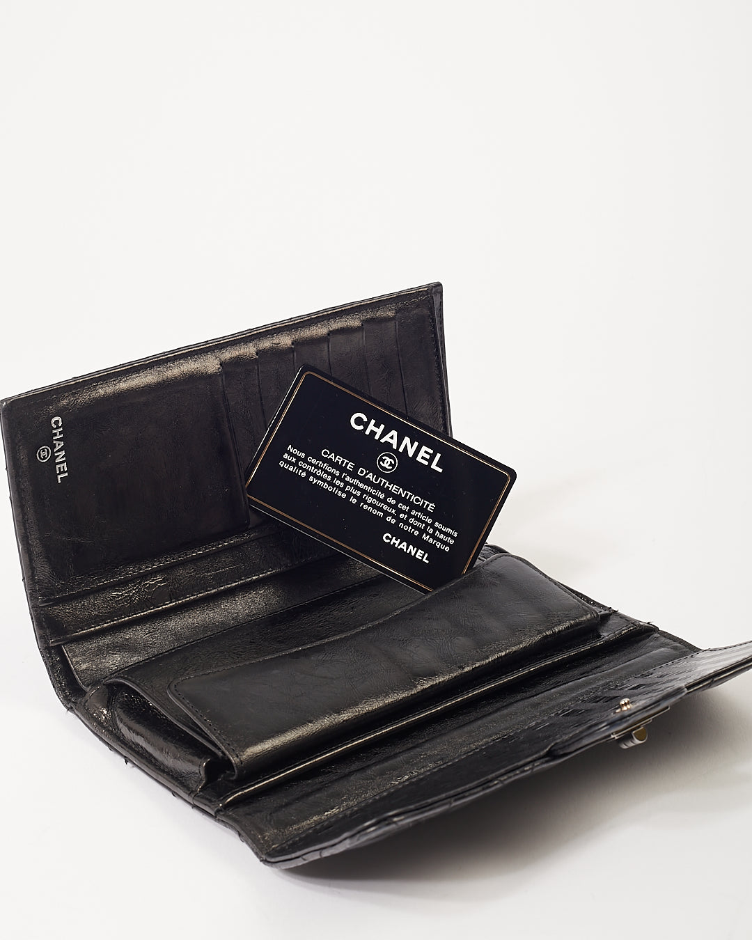Chanel Black Striped Glazed Calfskin Reissue Long Flap Wallet