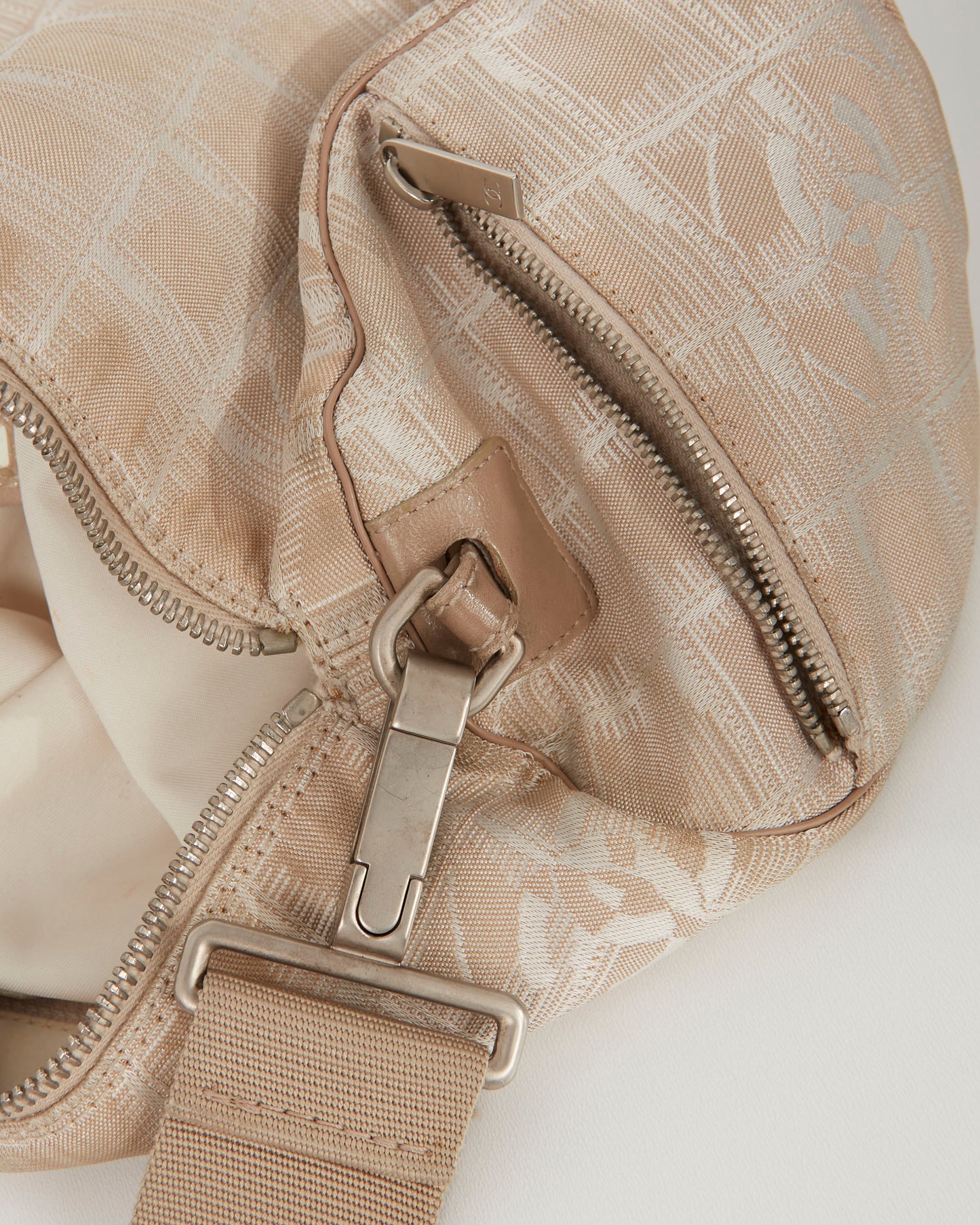 Chanel Beige Canvas New Line Travel Cylinder Duffle Shoulder Bag
