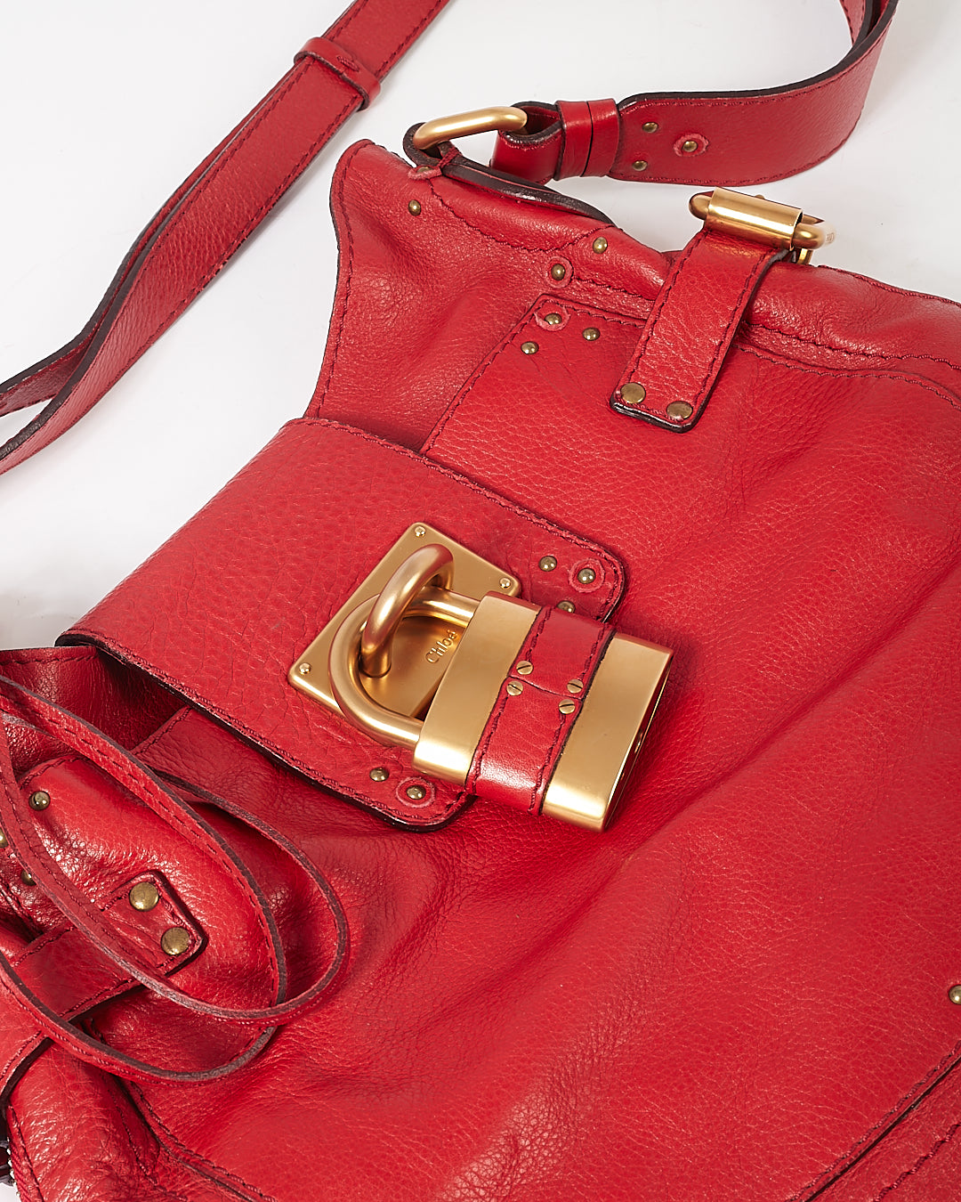 Chloe Red Leather Paddington Hobo Shoulder Bag