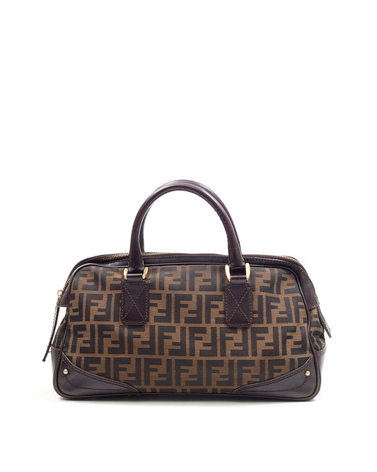 Fendi Brown Zucca Print Leather & Canvas Top Handle Doctor Bag