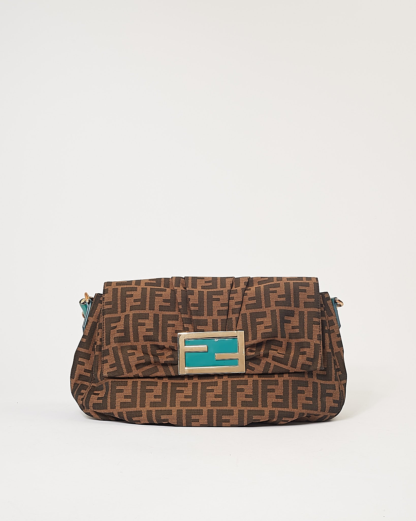 Explore a Fendi Zucca Canvas Turquoise Patent Leather Braided Mia