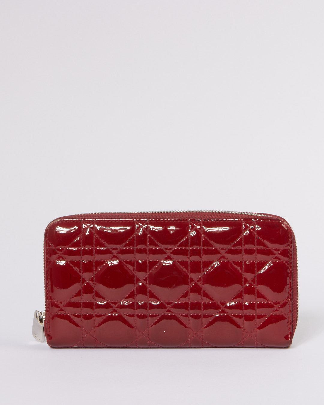 Portefeuille continental en cuir verni à motif Cannage rouge Dior
