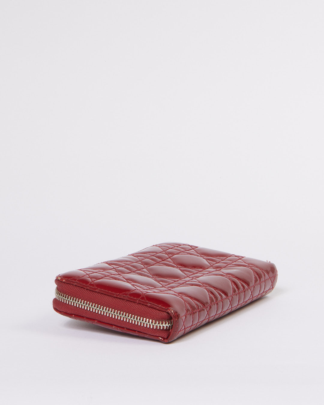Dior Red Cannage Pattern Patent Leather Continental Wallet
