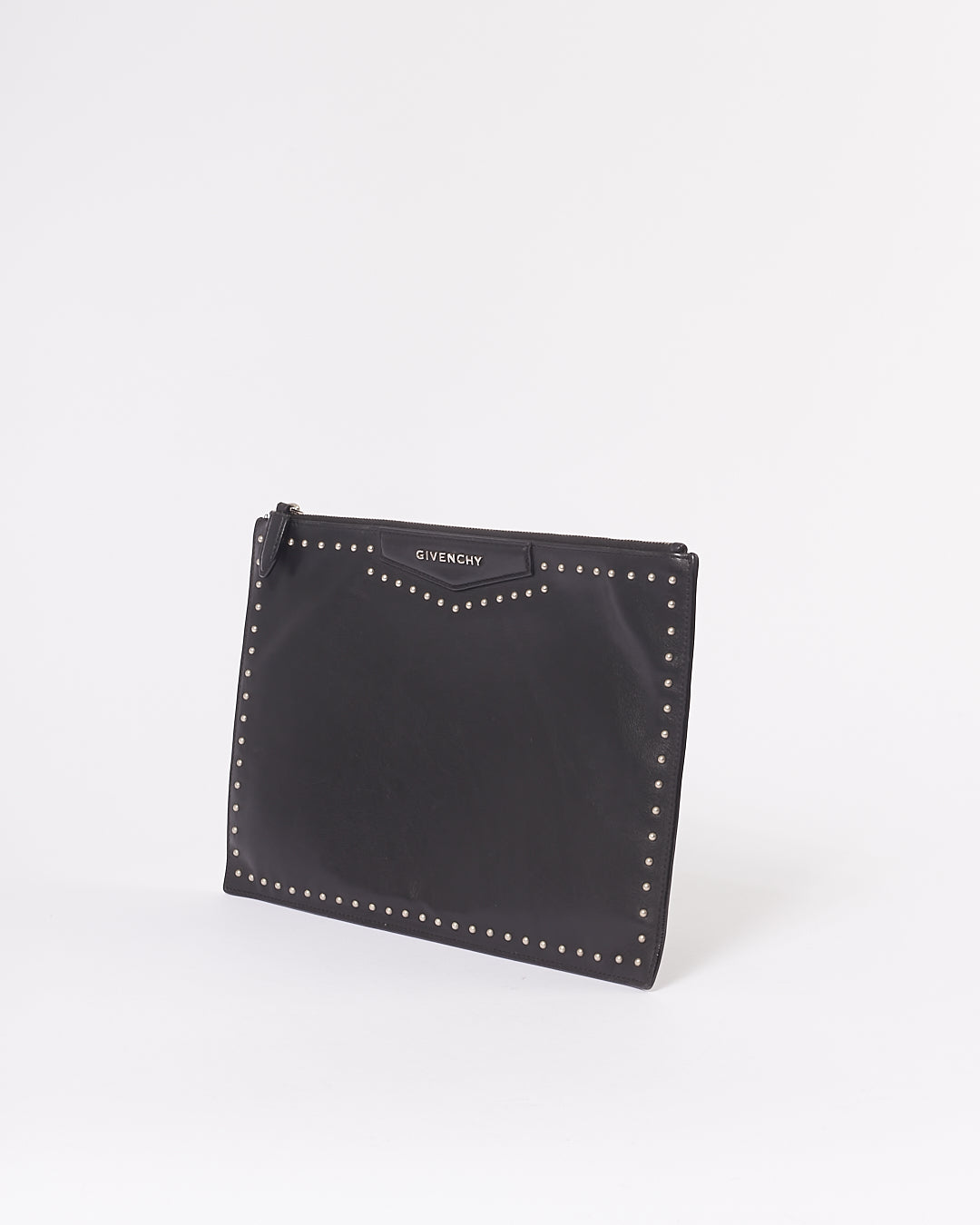 Explore a Givenchy Black Leather Studded Clutch Pouch