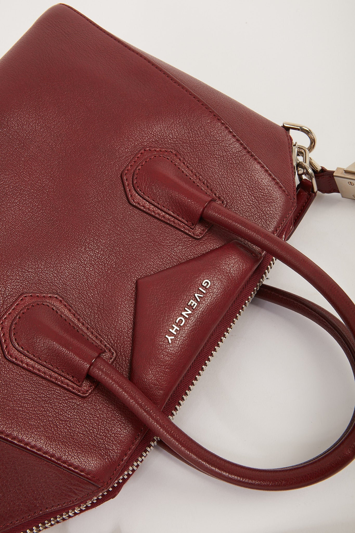 Givenchy Burgundy Grained Leather Small Antigona Bag
