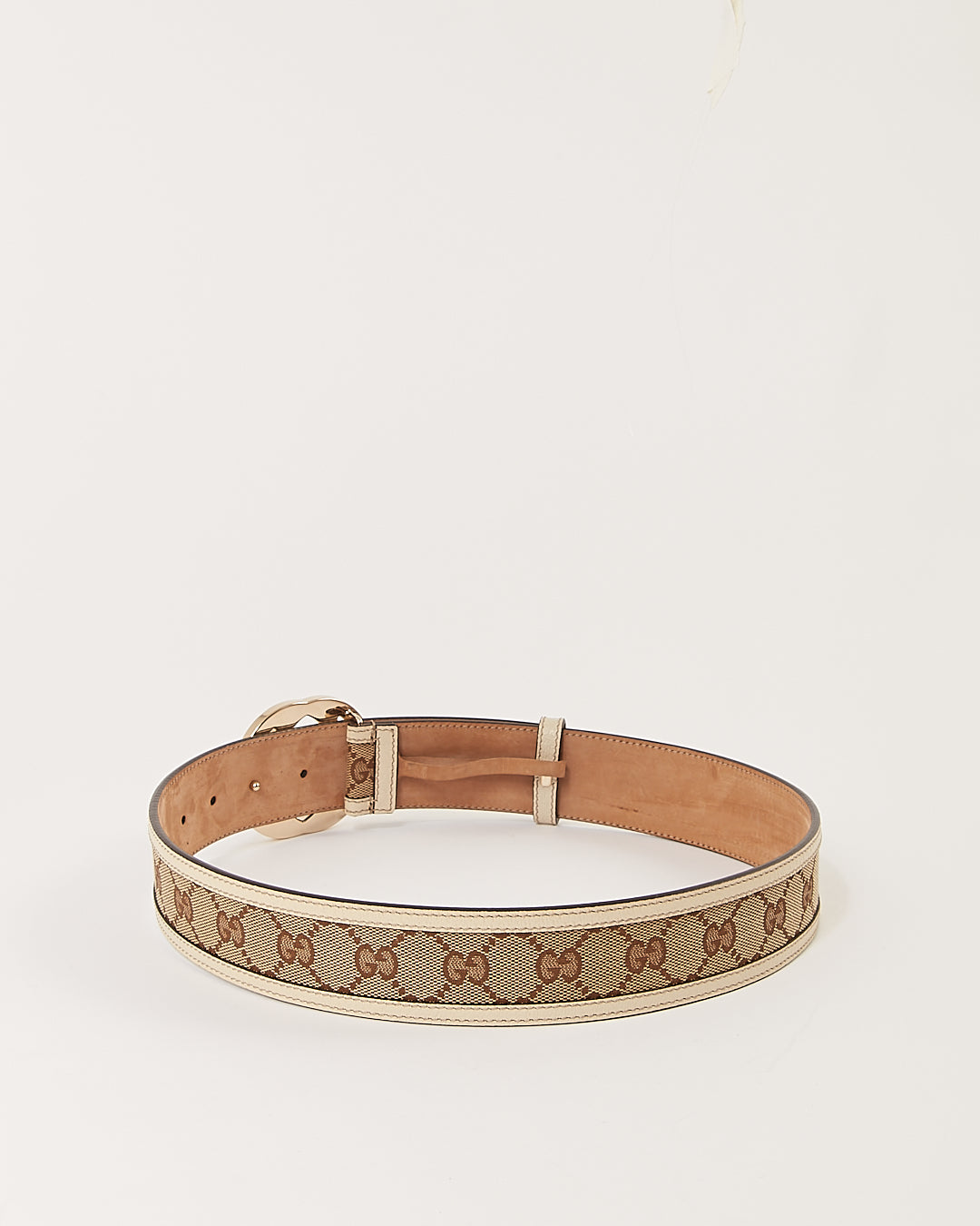 Gucci Beige GG Interlocking Canvas & Leather Belt - 30