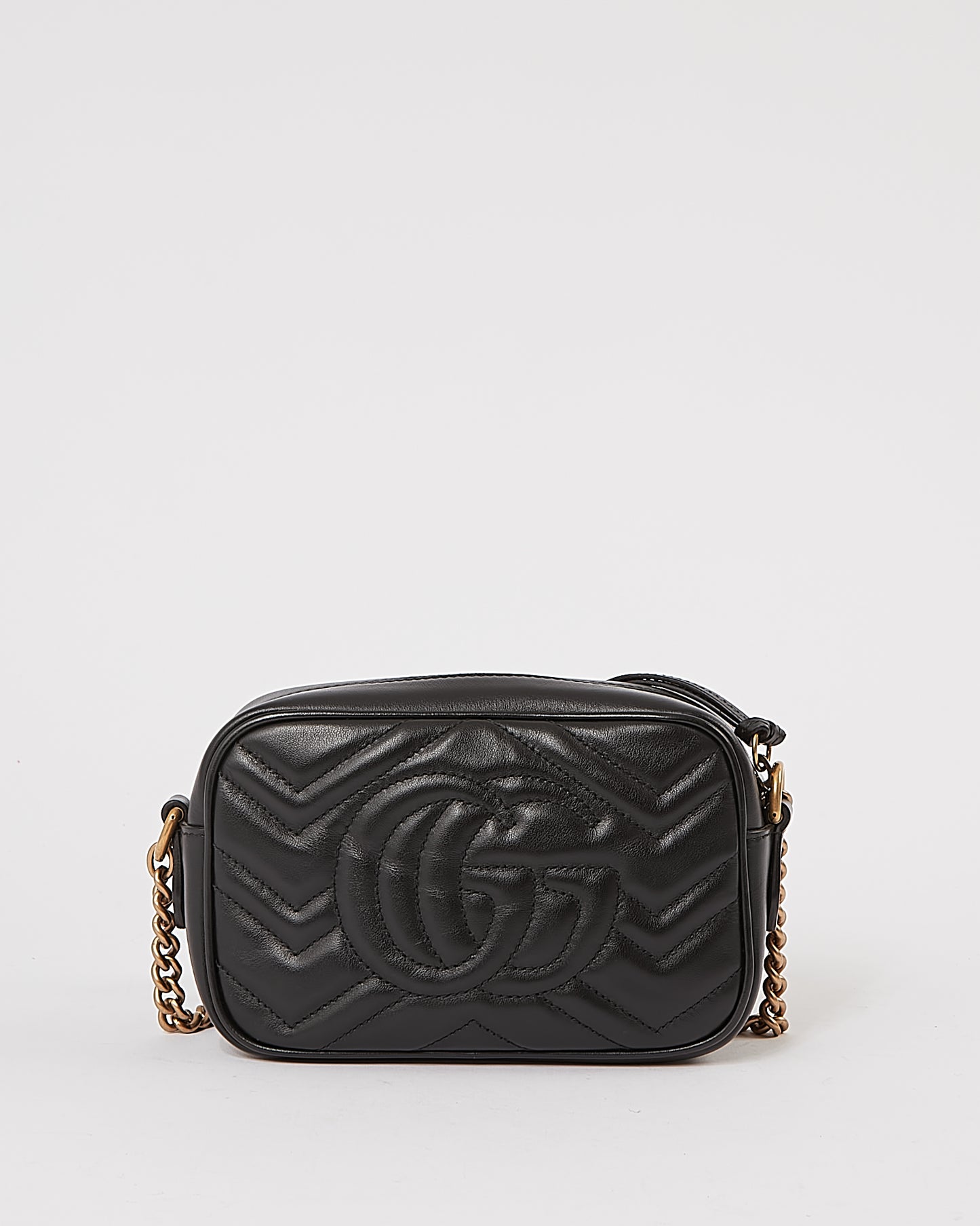 Mini sac pour appareil photo Gucci en cuir noir Chevron Matelasse GG Marmont