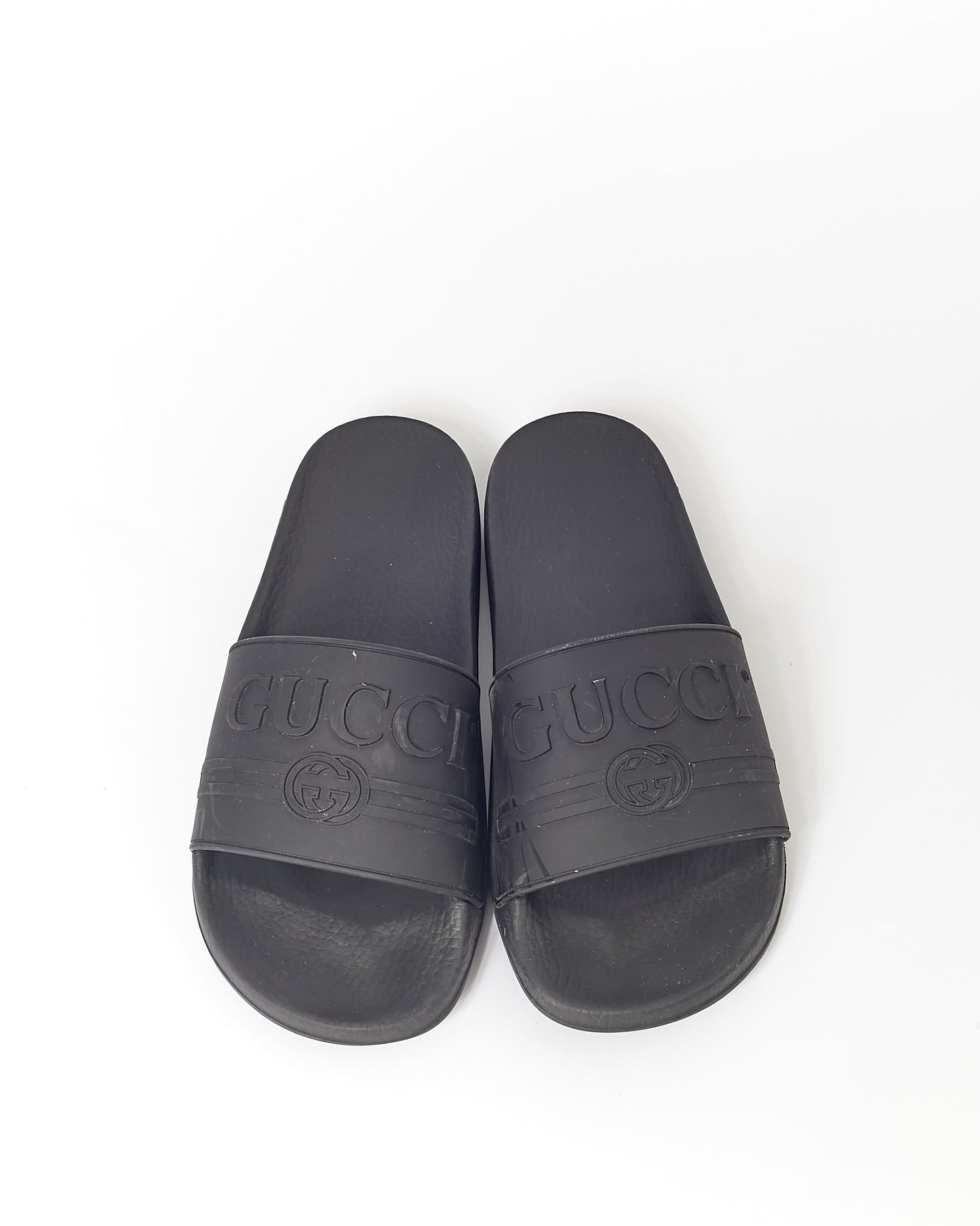 Claquettes de piscine à logo en caoutchouc noir Gucci - 40