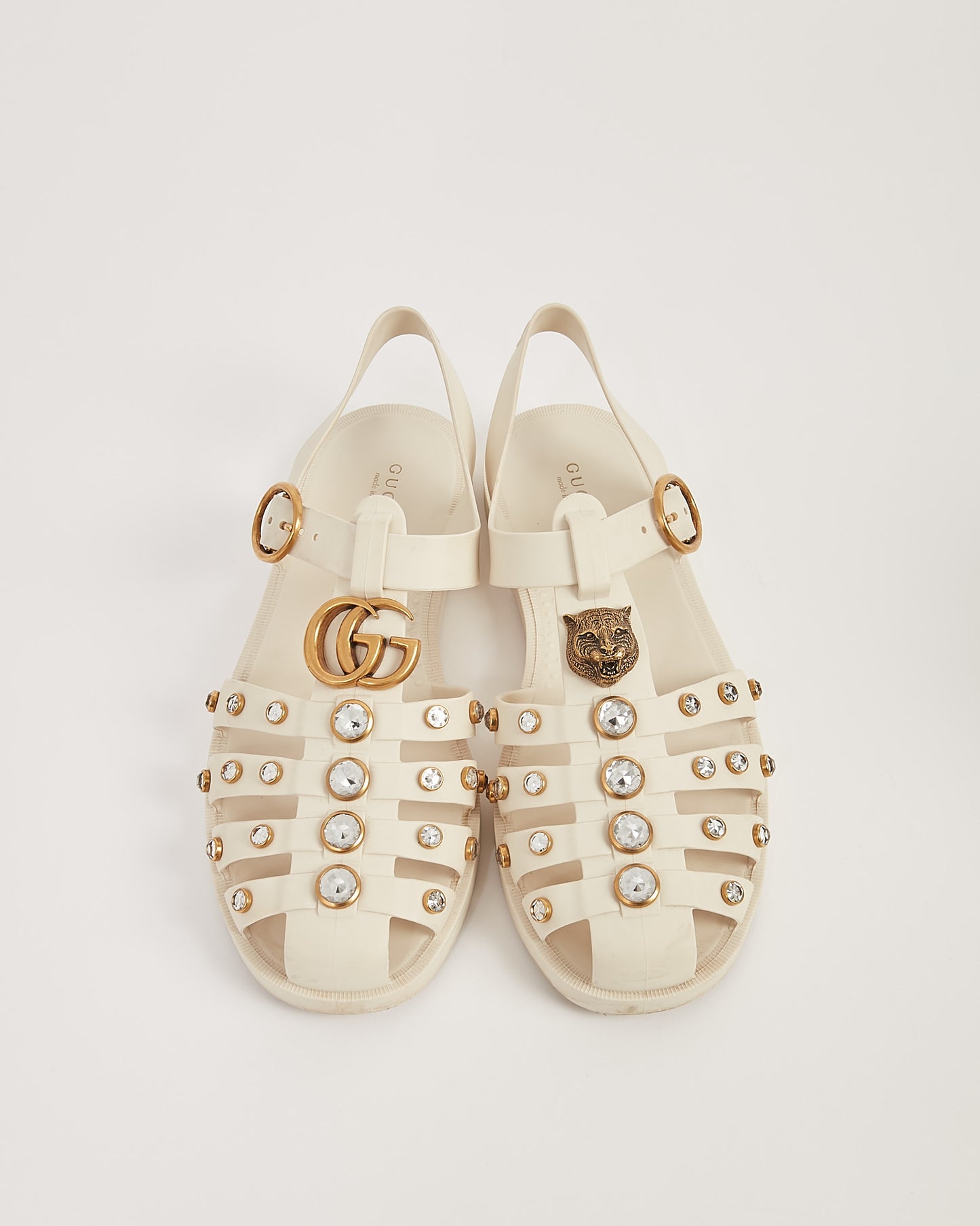 Gucci Cream Rubber GG Marmont Studded Jewel Sandal - 38