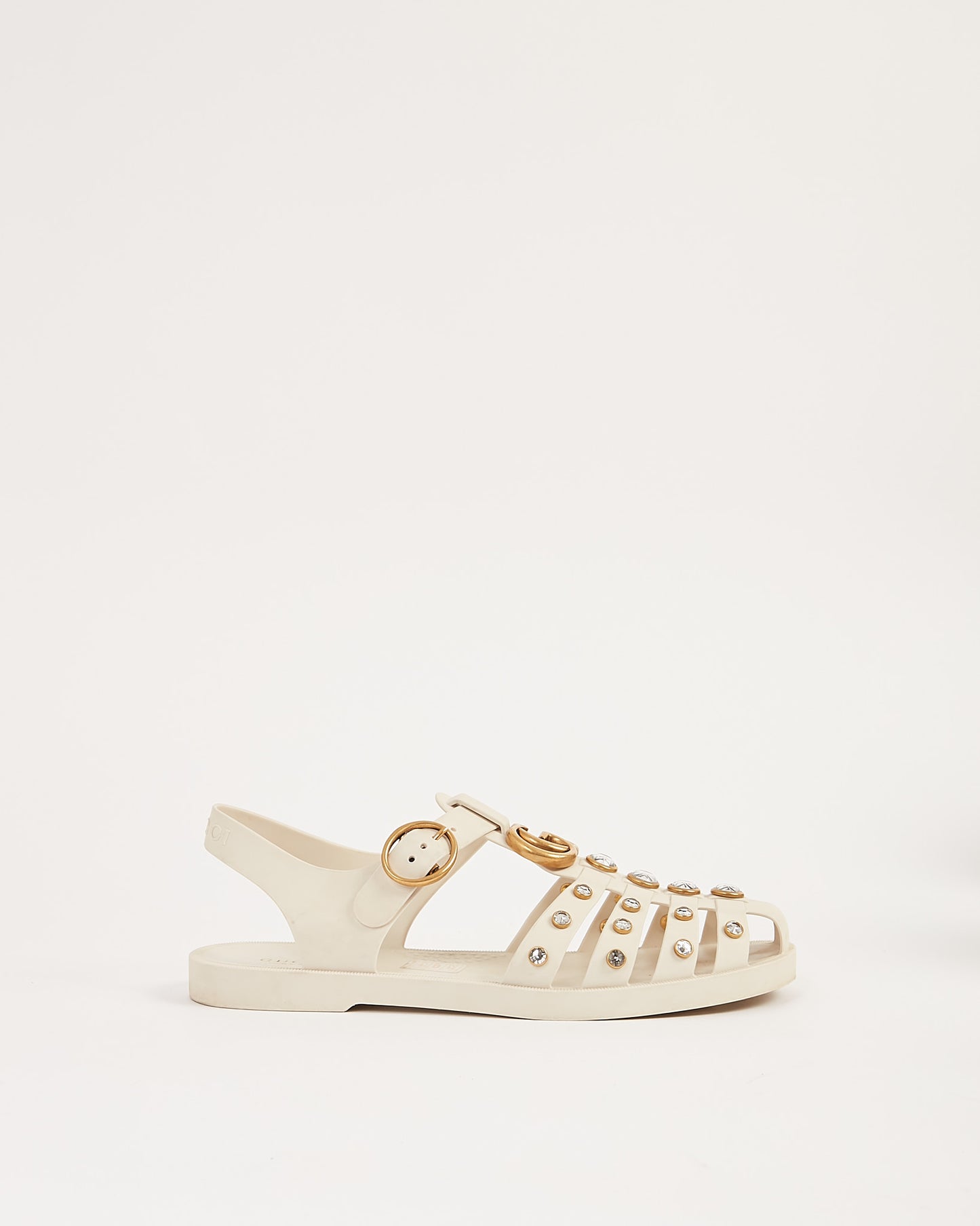 Gucci Cream Rubber GG Marmont Studded Jewel Sandal - 38