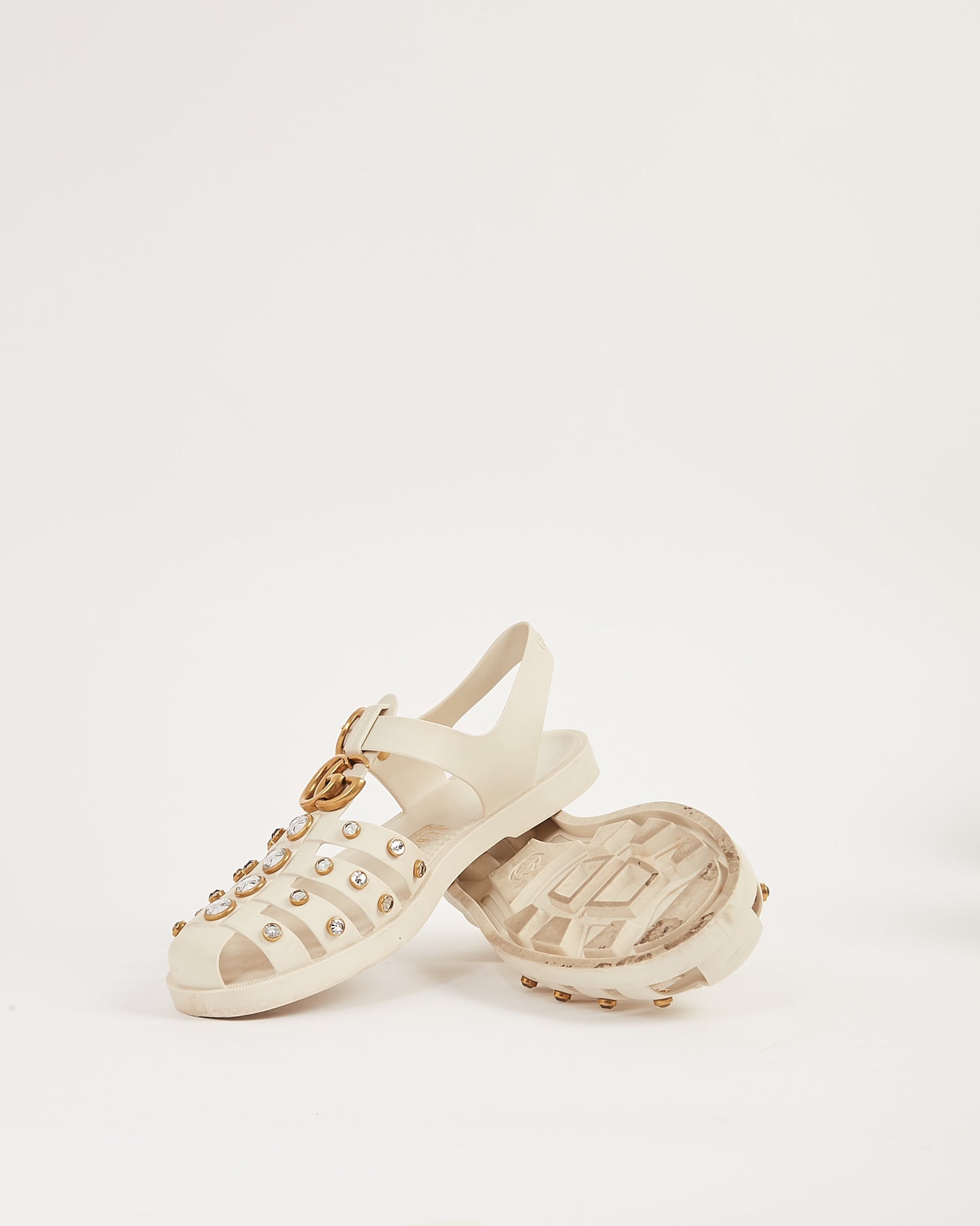 Sandale à bijoux cloutées GG Marmont en caoutchouc crème Gucci - 38