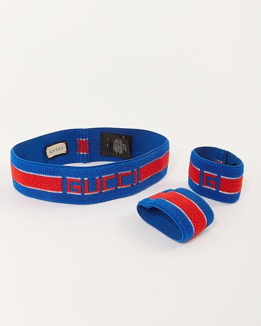 Ensemble bandeau + bracelet à rayures élastiques bleu/rouge Gucci