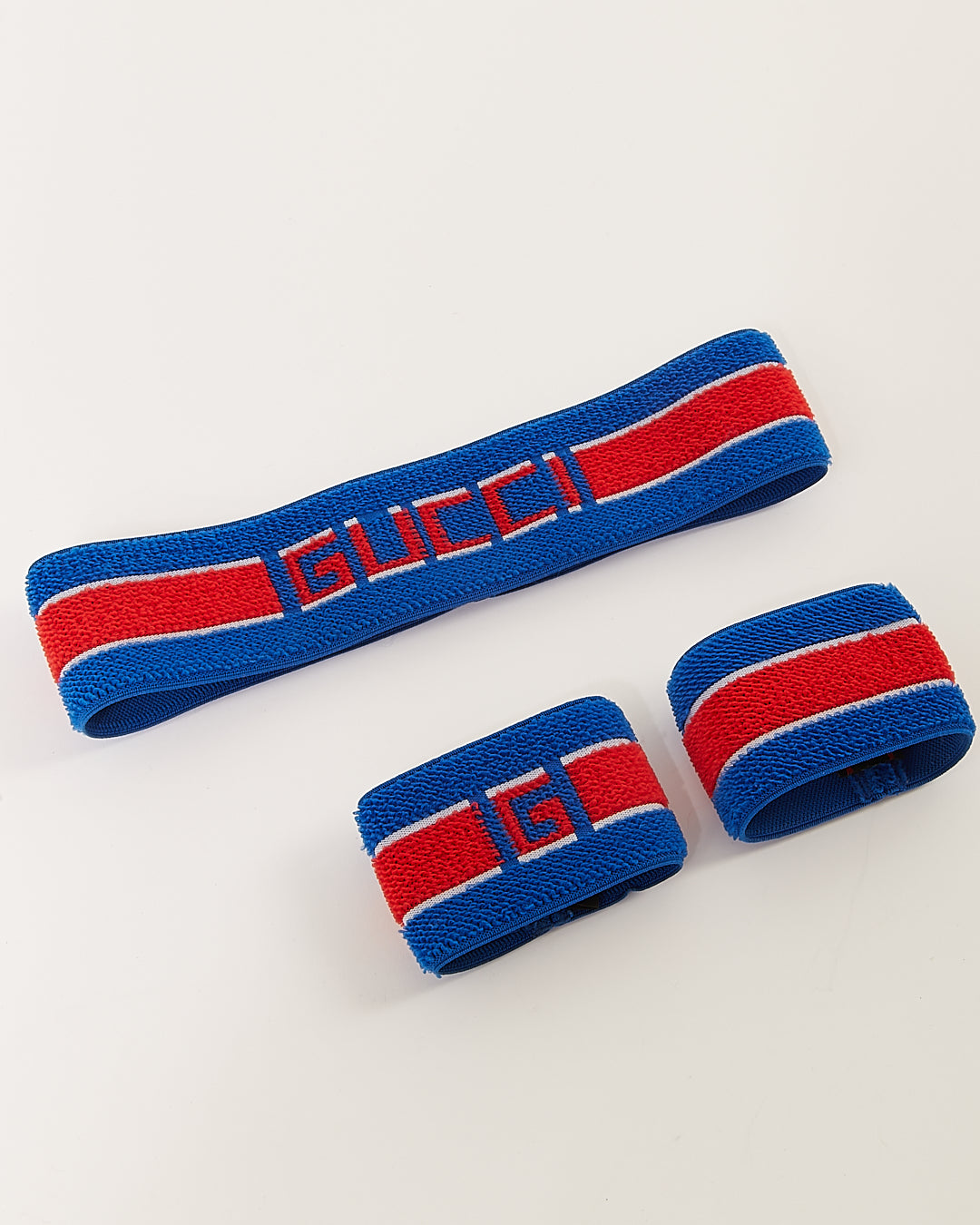 Ensemble bandeau + bracelet à rayures élastiques bleu/rouge Gucci
