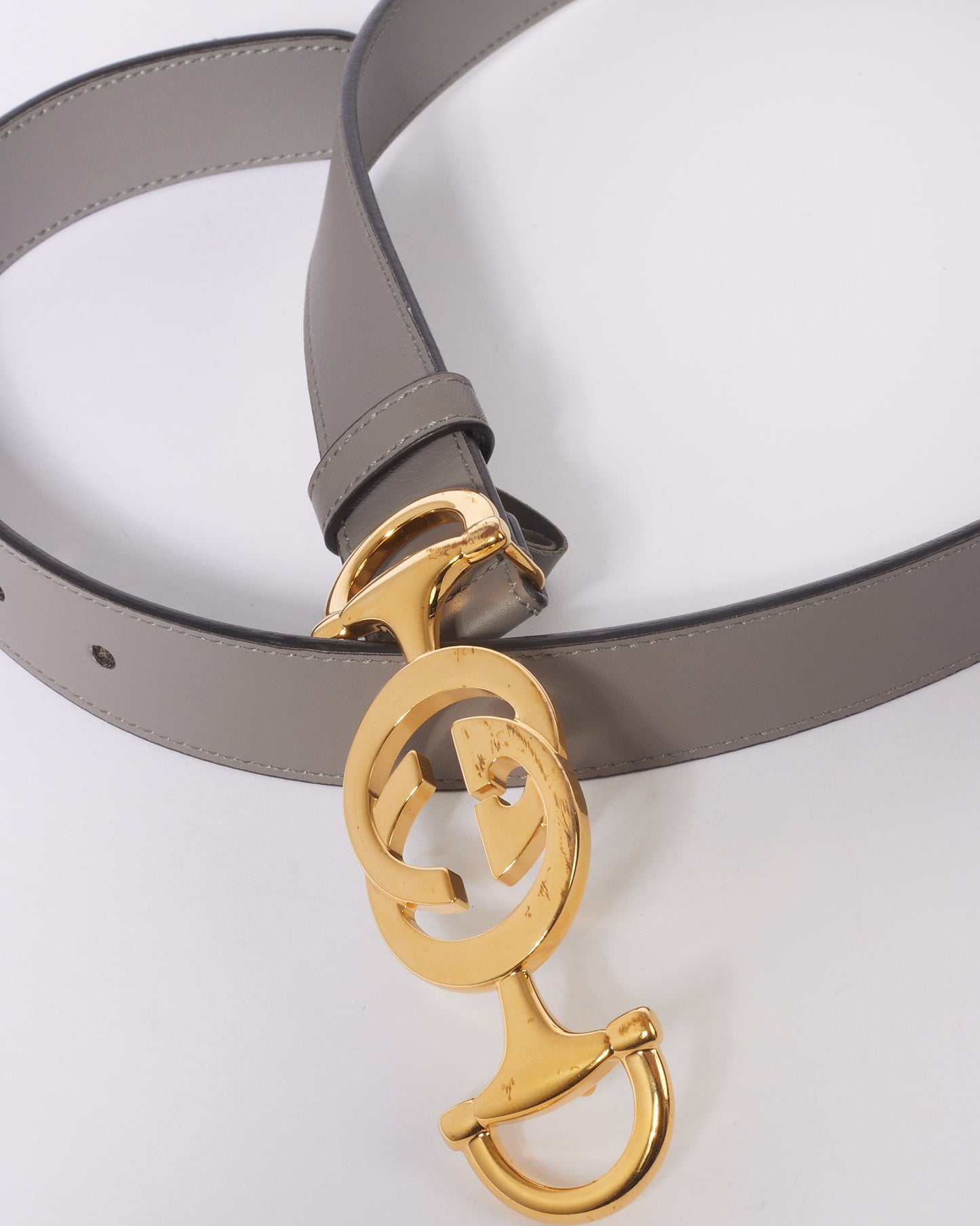Gucci Grey Leather Gold GG Horsebit Belt - 85