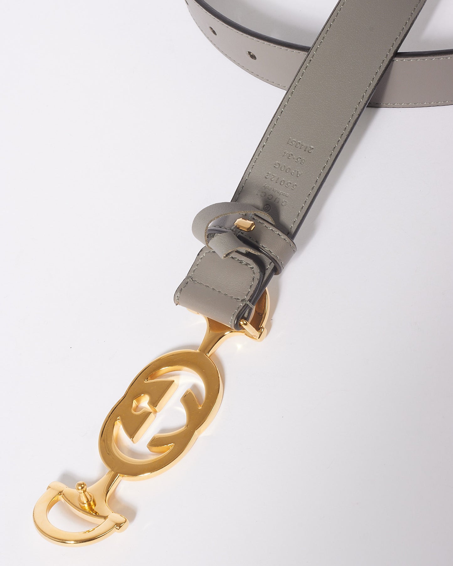 Gucci Grey Leather Gold GG Horsebit Belt - 85