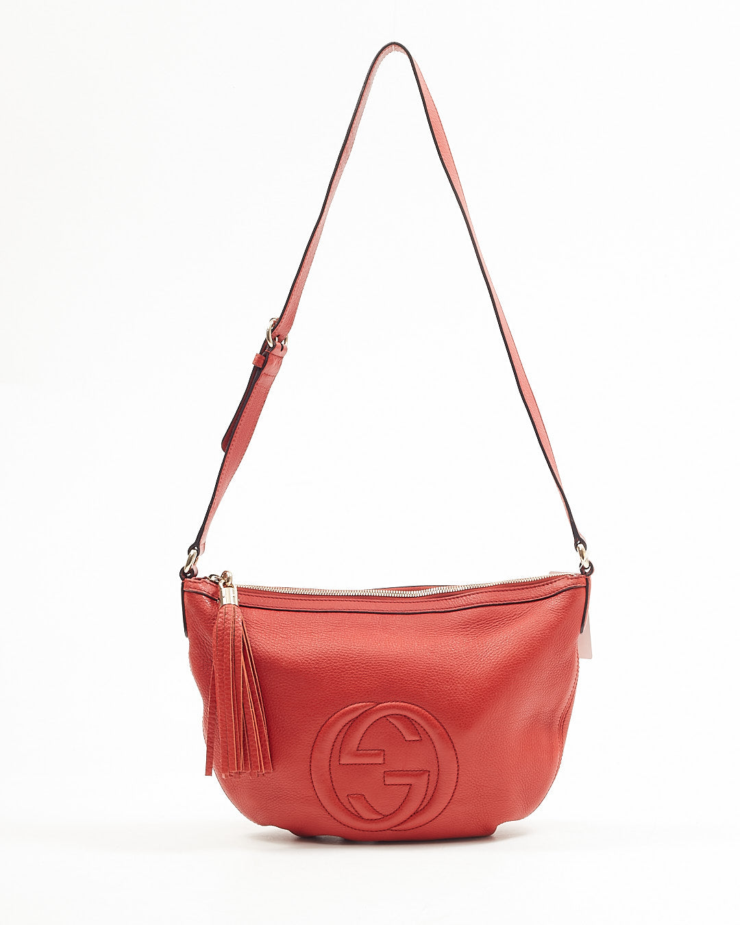 Gucci Red Pebbled Leather Soho Messenger Crossbody Bag