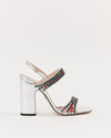 Gucci Silver Metallic Crystal Web Accent Strappy Sandal - 39.5