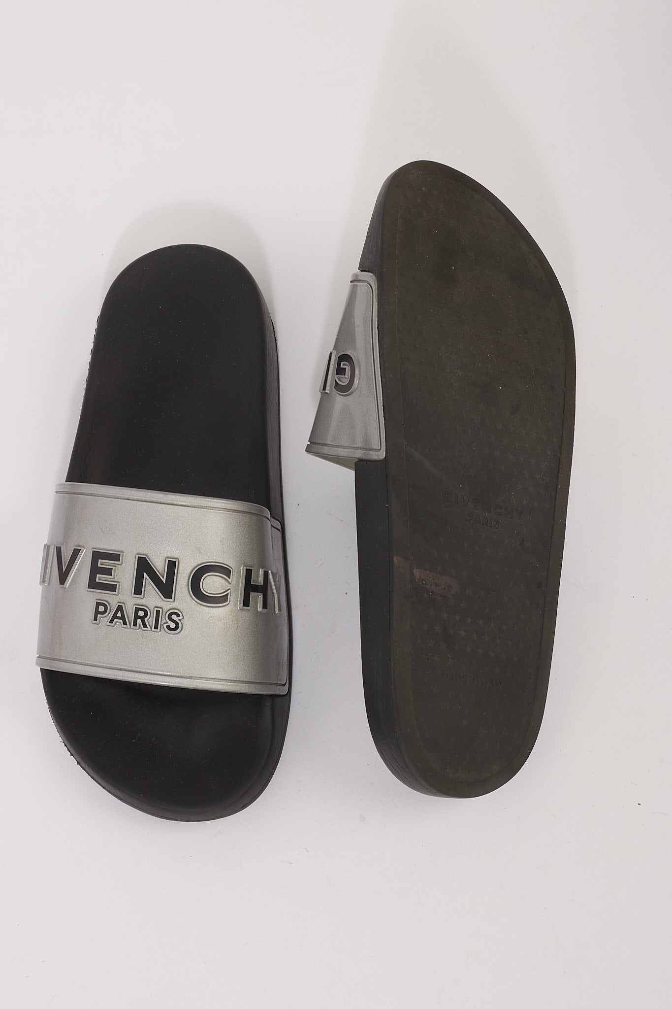 Givenchy Silver Metallic Logo Pool Slides - 39