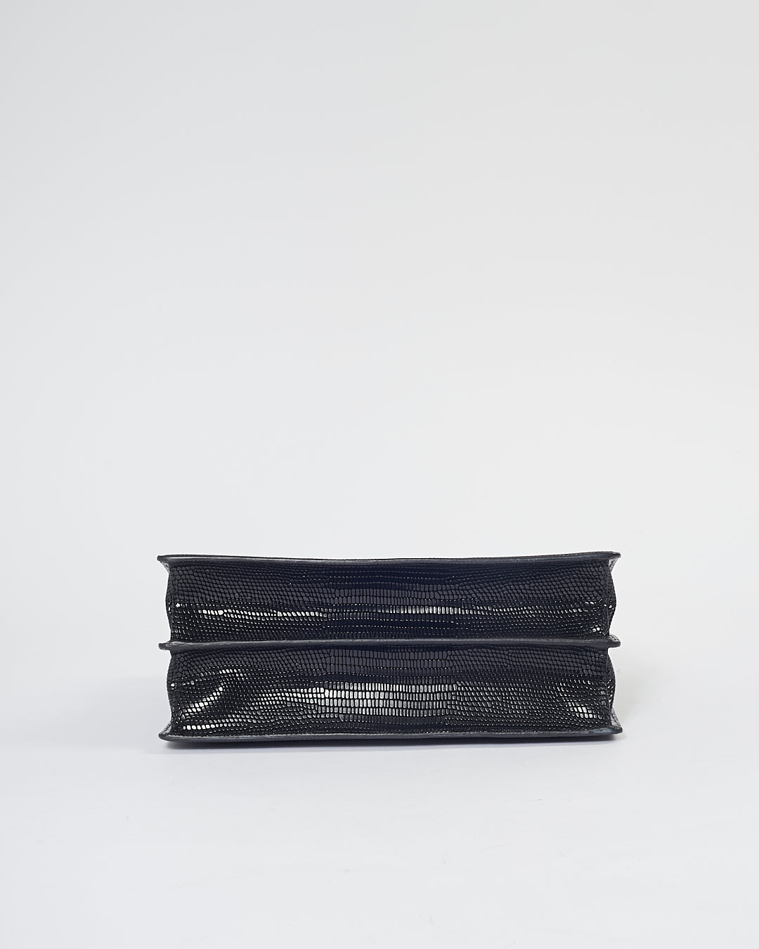Miu Miu Black Embossed Lizard Leather Top Handle Padlock Bag