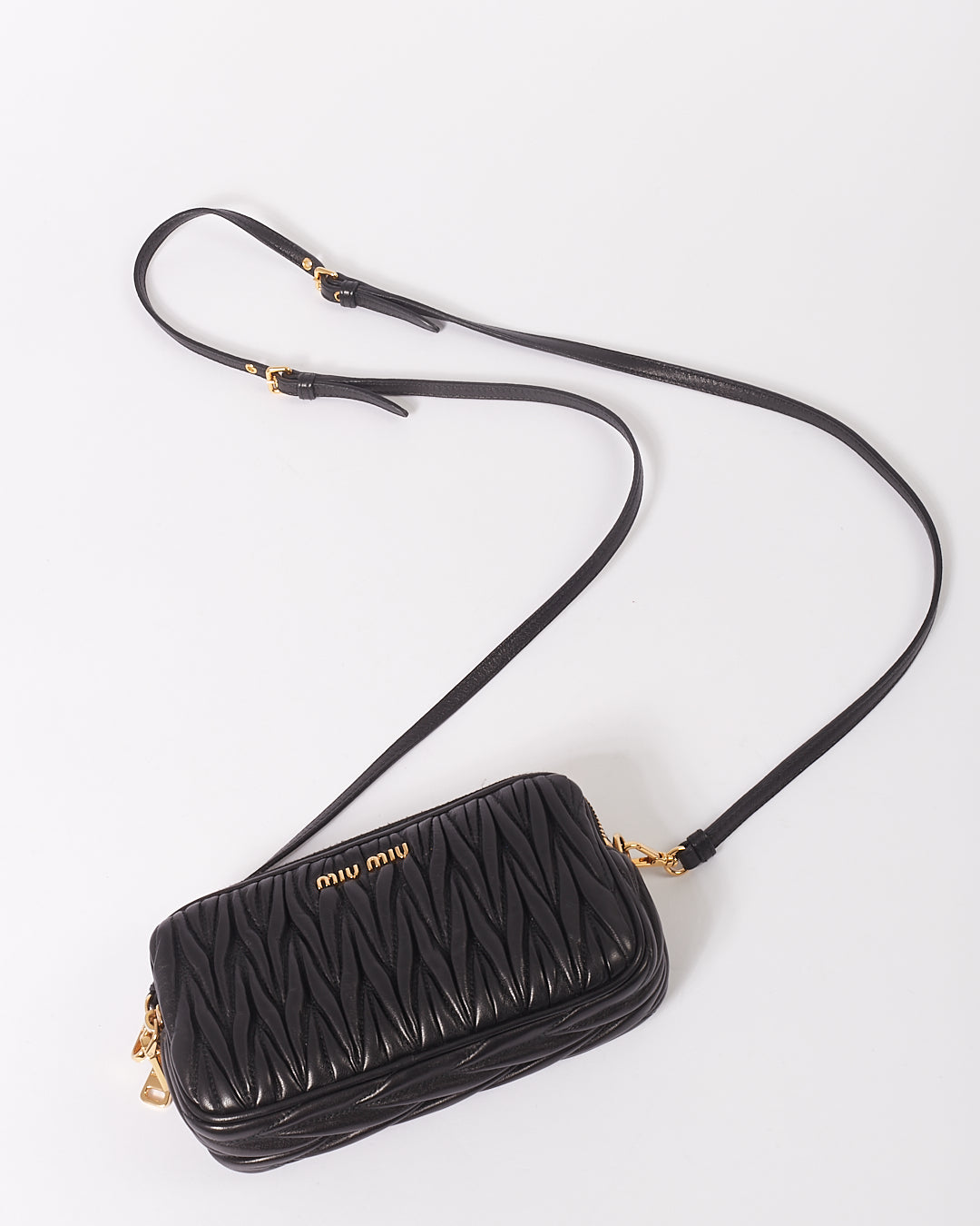 Miu Miu Black Matelasse Leather Mini Double Zip Crossbody Bag