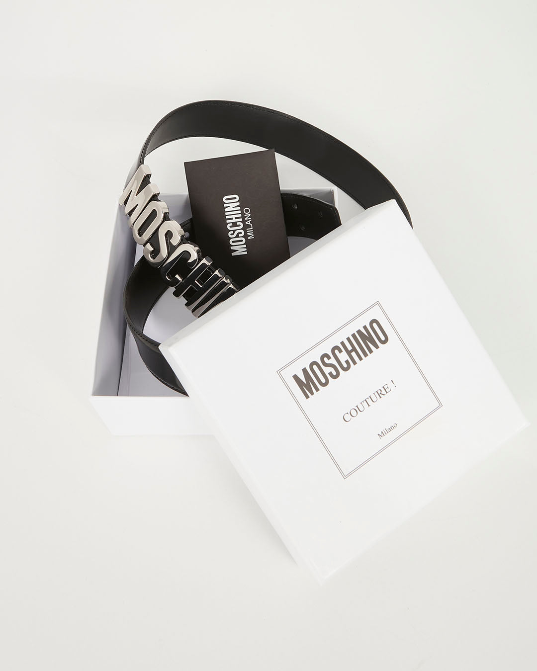 Moschino Black Glazed Leather Logo Belt SHW - 44