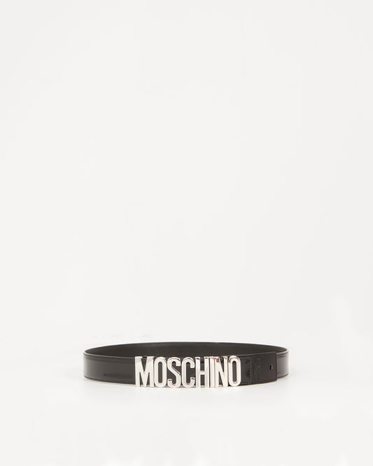 Moschino Black Glazed Leather Logo Belt SHW - 44
