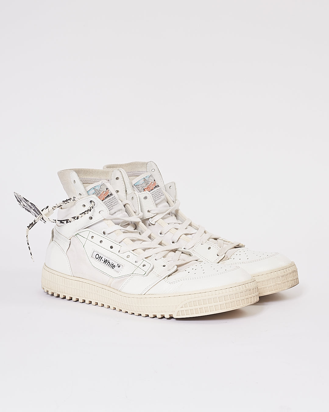 Off White Fabric/Leather High Top Sneakers - 44