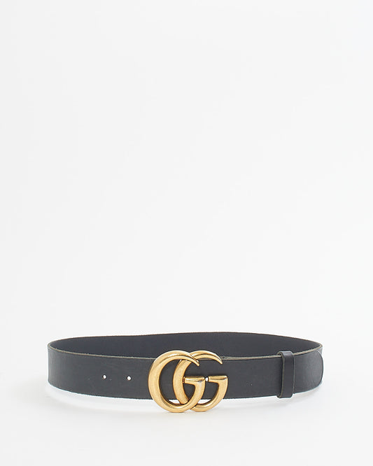 Gucci Black Leather Double G Buckle Marmont Belt - 80/32
