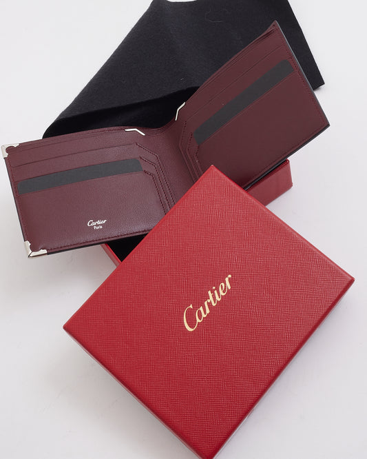 Cartier Portefeuille en cuir noir avec finition en acier inoxydable Must de Cartier Logo