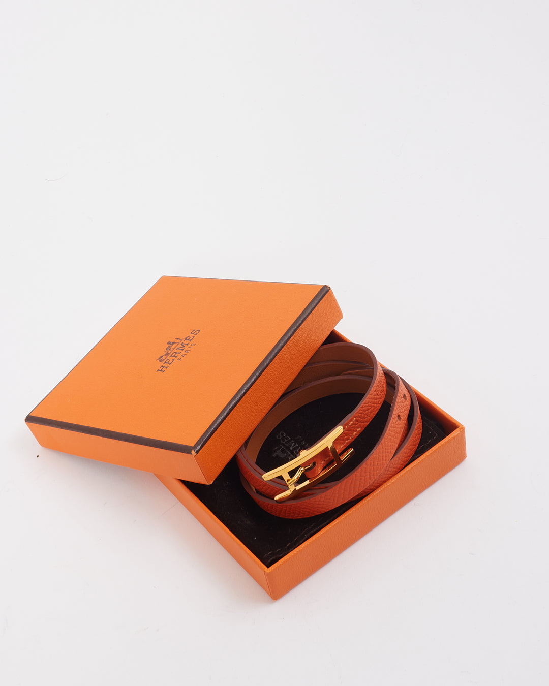 Hermès Bracelet Behapi Double Tour en Cuir Orange GHW