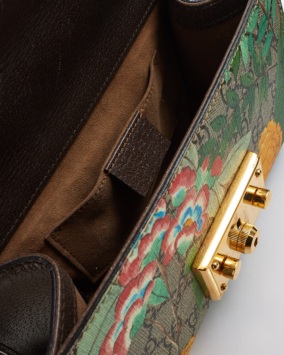 Gucci GG Supreme Monogram Tian (Floral) Petit sac à bandoulière avec cadenas