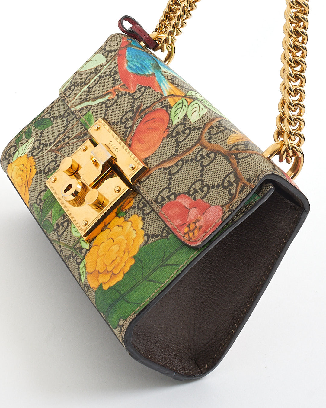Gucci GG Supreme Monogram Tian (Floral) Petit sac à bandoulière avec cadenas