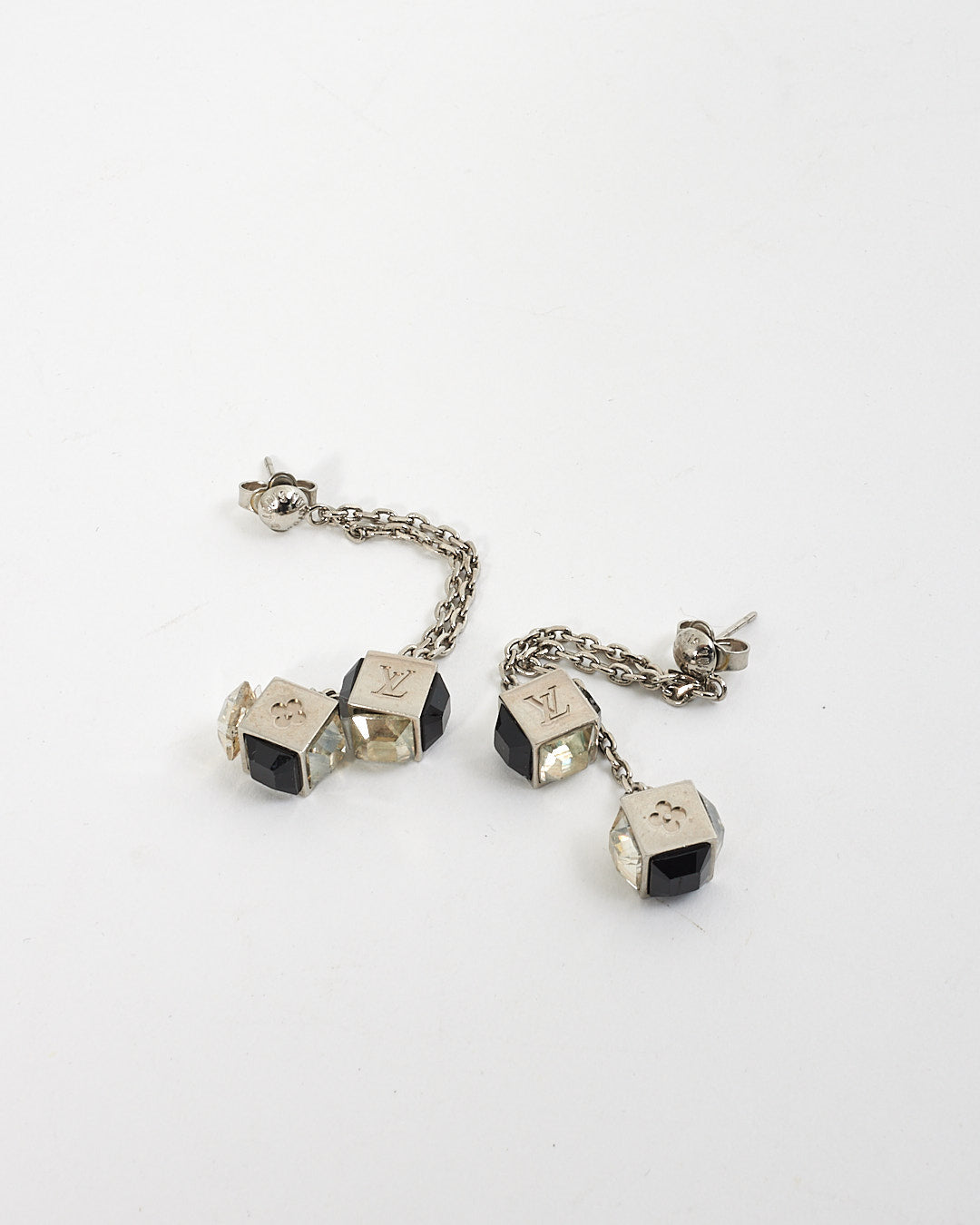 Louis Vuitton Silver/Black Monogram Cube Dangle Earrings