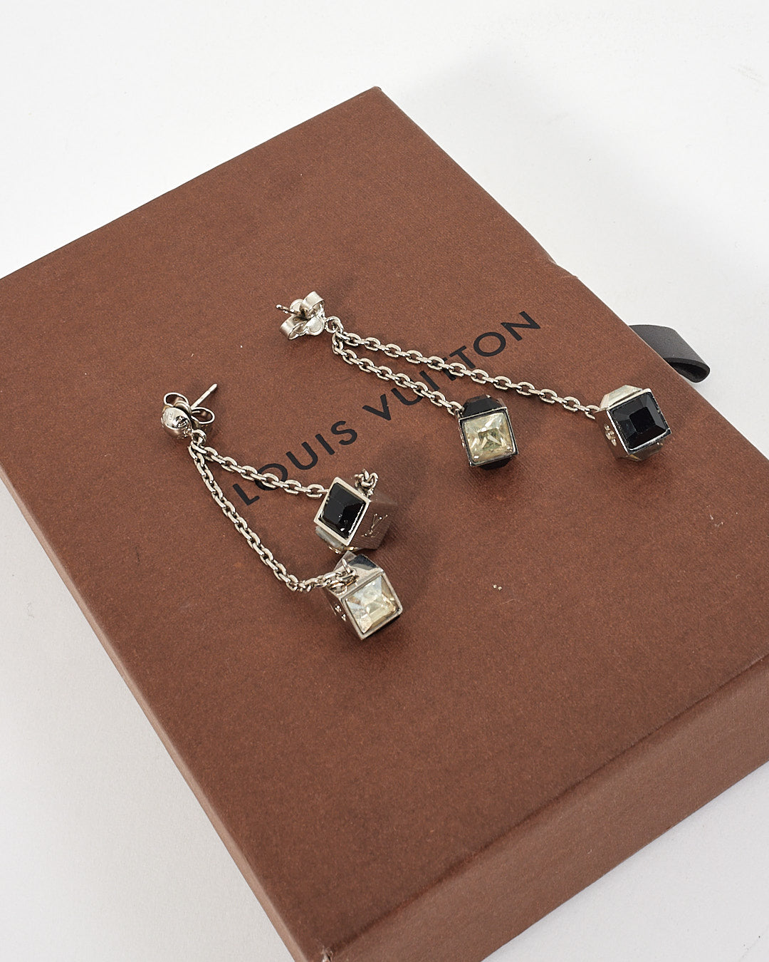 Boucles d'oreilles pendantes Cube Monogram Argent/Noir Louis Vuitton