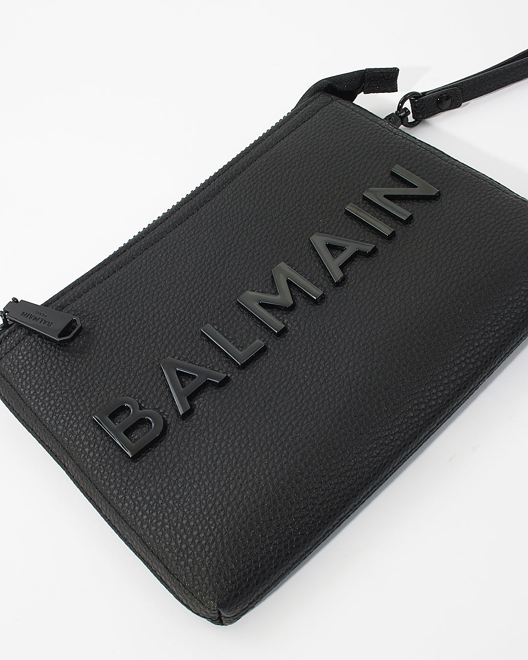 Balmain Black Leather Logo Pouch Clutch