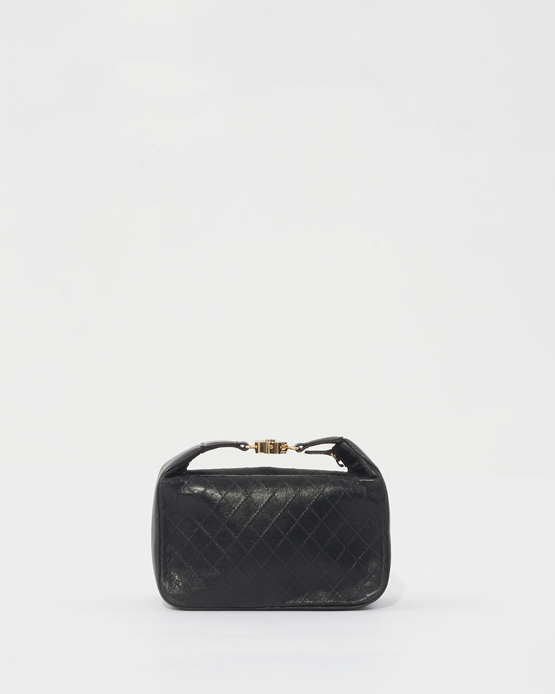 Pochette d'embrayage à poignée supérieure avec logo en cuir matelassé noir Chanel