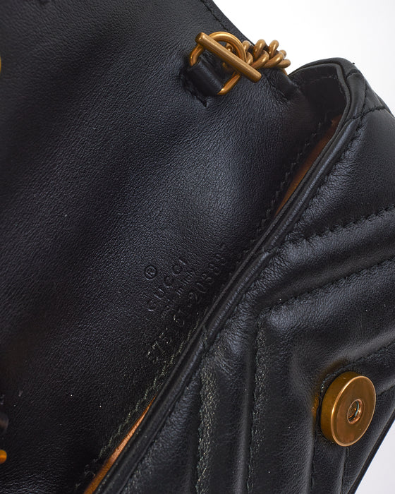 Gucci Marmont Mini Chain Bag in Black Grained Leather — UFO No More