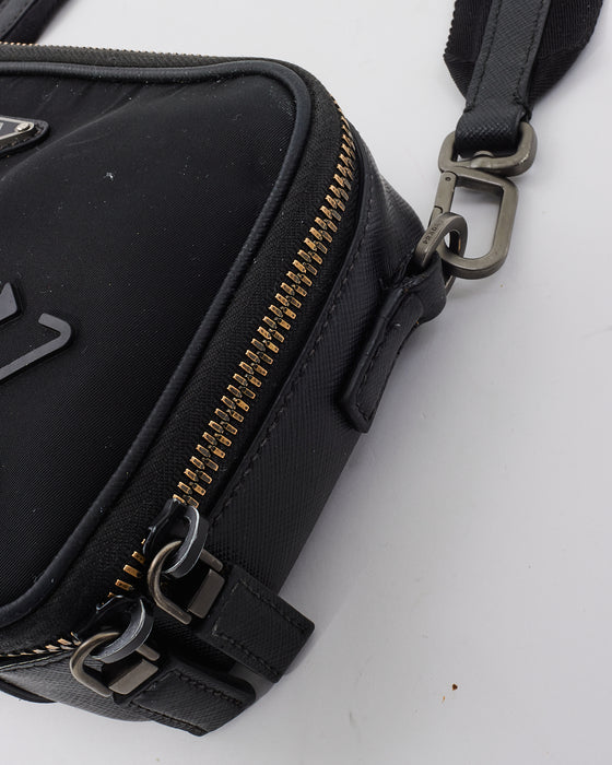 Prada Arqué Re-nylon And Brushed Leather Shoulder Bag in Black