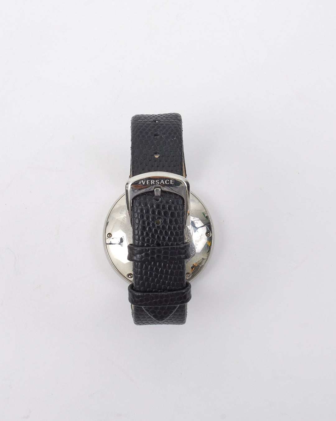 Versace Medusa Black Leather Strap Stainless Steel Watch